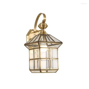 American Wall Lamp All Copper Creative Corridor Aisle Waterproof European Courtyard Porch Lights Tempered Glass Outdoor