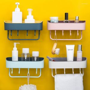 Hooks Punch-free Bathroom Wall Hanging Rack Multifunctional Home Storage Tidying Shelf Kitchen Simple