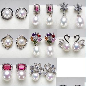 スタッドCtured Pearl earrings 925 Sier Stud Summer Style 7-8mmジルコンフォー女性のDIYウェディングガールフレンドギフトドロップデリバリー2021ジュエルDHBOA