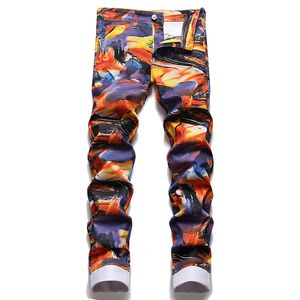 Slim Elaste Męskie dżinsy Summer Street Graffiti Print Pants Fashion Casual Cotton Denim Spodni Pantalones Para hombre vaqueros