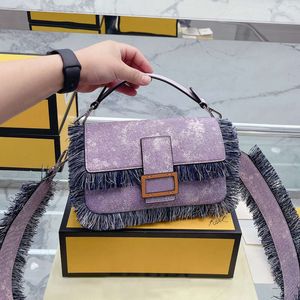 Evening Bags Tote Bag Tassel Baguette Shoulder Bags Denim Handbag Women Crossbody Purse Letter Hasp Flap Cell Phone Pocket Zipper Wallet