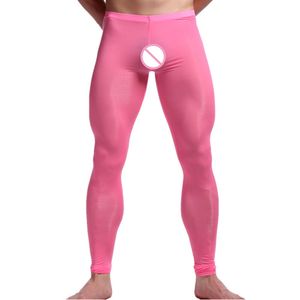 Mens Men's Sexy Sleep Bottoms Ice Silk Ultrathin Transparent Thermal Cool Leggings Men Long Johns Lounge Tight Pants Underwear 450