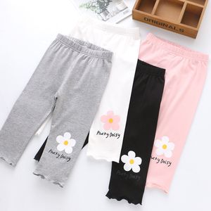 Barnbyxor 3-8 år flickor sommar leggings godis färg pantalons capris blommor tryck byxor mager stretch leginsy baby kläder 20220928 e3