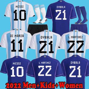 2022 Argentinië voetbalkersspelers Versie Fans Mannen Kids Set Kits Argentijn kind Dybala Kun Aguero Martinez Tagliafico di Maria Voetbaloverhemden