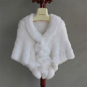 Women's Fur Faux Genuine real natural women's knitted rabbit fur shawl girl's fashion coat shawls 220927