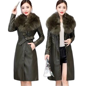 Women's Leather Faux Leather Women s Jackets Autumn Winter Leather Jacket Clothing Add Velvet Thicken Mid Length Big Fur Collar Slim Ladies Coat 220928