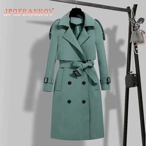 Trench Coats Spring Autumn Autumn New Windbreaker Versão coreana feminina Cantura Slim Hout-end atmosférico Long Long Trench Coat for Women Clothes Y2209