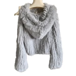 Pelliccia da donna finta Harppihop lavorata a maglia vera pelliccia di coniglio cappotto donna moda lunga giacca di coniglio Outwear inverno 220927