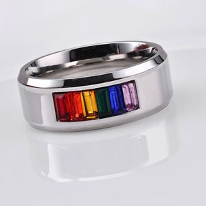 Anello gay in acciaio inossidabile Anelli a fascia in cristallo arcobaleno per coppia uomo donna gioielli moda regalo di San Valentino