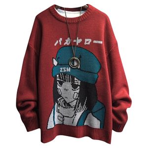 Herrenpullover Paar Cartoon Print Pullover Japanische Strickpullover Rundhalsausschnitt Lose Lässige Faule Herbst Winter Strickpullover Pullover 220928