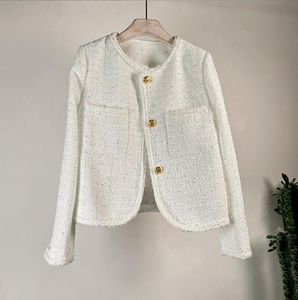 90 L 2022 Autumn Women's Jackets Long Sleeve Crew Neck Green White Tweed Coat Button Women's chuchu