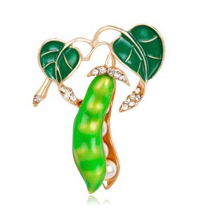 Green Pearl Bean Pod Brosch Pin Business Suit Topps Coat Corsage Rhinestone Brosches For Women Men Fashion Jewelry