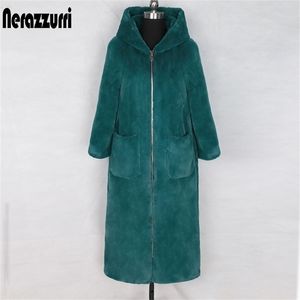 Pelliccia sintetica da donna Nerazzurri invernale Cappotto lungo in pelliccia sintetica con cappuccio e maniche con cerniera Nero ry Capispalla finto coniglio Taglie forti Moda coreana 220926