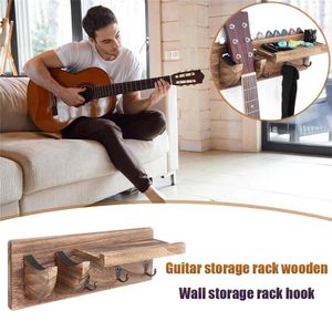 Hooks 2022 Wall Mount Guitar Hangers With 3 Retro Wooden Display Hanging Storage Rack Household