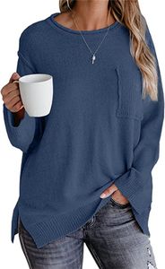 Women's T-Shirt Women's Long Sleeve Oversized Crew Neck Solid Color Knit Pullover Sweater Tops