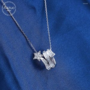 Chains Aazuo 18K White Gold Real Princess Diamond Fashion Star Necklace Gifted For Women 18 Inch Link Chain Au750