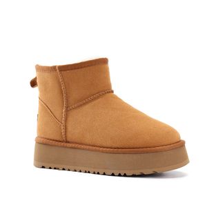 Klassiska Mini Plattformsstövlar Designer Kvinnor Män Snösövlar Äkta läder Tjockbotten Brun Slip-on Australien Australian Booties Vinterbottnar