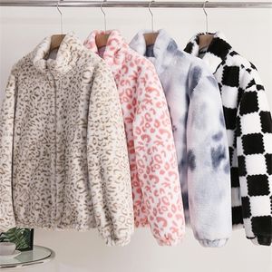 Womens Fur Faux Zadorin Korean Style Leopard Print Ry Loose Coat Women Stand Collar Picks Pockets Jacket Winter Coats 220927