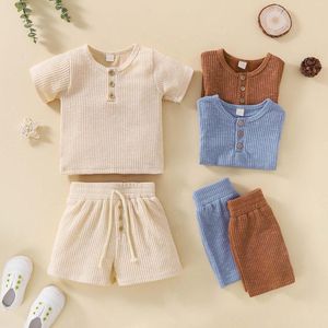 Kleidungssets geboren Infant Baby 2pcs Sommer -Outfit Casual Set kurzärmelig Solid Color Tops Shorts für Kinder Jungen Mädchen Home Wear