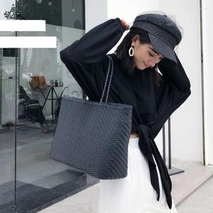 Evening Bags Winter Style Female Large Shopping Bag Handmade Genuine Cow Leather Zipper Closure Lady Knitted Handbag Women Portable Totes