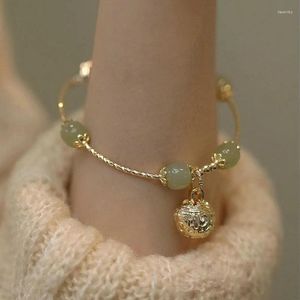 Bangle Natural Hetian Jade Bell Bracelet For Women Girls Amulet Jewelry Mother's Day Gifts Gold Color Wrist Ladies Wear