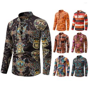 Camisas casuais masculinas Chegada masculina Hawaiian Cotton Algodão selvagem Bloups de manga longa de manga longa