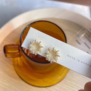 Серьги-гермеры корея дизайн модные украшения изящный 14 тыс. Реал золотой циркон маленький круглый жемчуж