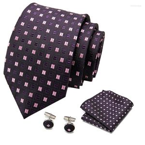 Bow Ties Men Gents Nedeltie Blue Stripe Silk Jacquard Tie Hanky ​​Cufflinks Set Business Wedding Party For Gifts