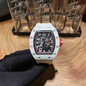 Multifunktion Superclone Luxury Mens Mechanical Watch Richa Milles Business Leisure RM030 Automatisk vit keramisk fodral Tejp Fashion Swiss