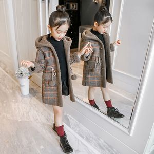 Coat Girls Fall winter Children Clothes Fur Hood Woolen Jacket Fleece Wool Coats Fashion Korean Kid Plaid Outerwear 4 6 8 10 14 Years 220927