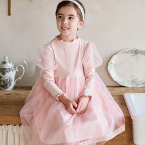 Abiti da ragazza BEBEZOO s Autumn DressPuff Sleeve Cute Casual Lace Princess Abbigliamento per bambini Lunghezza al ginocchio Abiti A Line Dress 220927