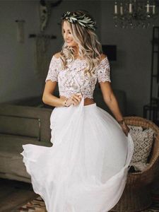 Wedding Dress Floor Length Lace Round Neck Long Sleeve Princess Church Dresses Tulle Elegant White Marriage Half-sleeved