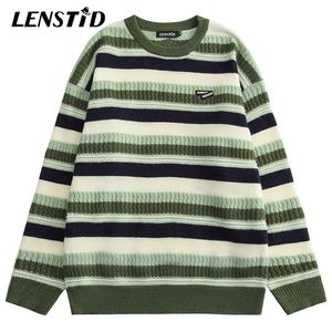 Maglioni da uomo LENSTID Maglioni da uomo a maniche lunghe lavorati a maglia Hip Hop a righe Streetwear Harajuku Autunno Moda Casual Pullover Outwear 220928