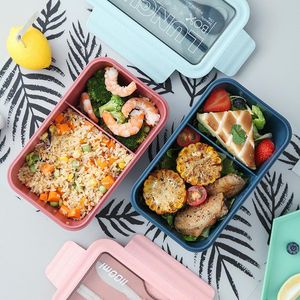 1100 ml de plástico portátil lancheira de mesa de mesa de mesa bento de pauzinhos colheres Microwae Aquecimento de alimentos à prova de vazamento Recipiente de armazenamento por mar por mar RRB16530