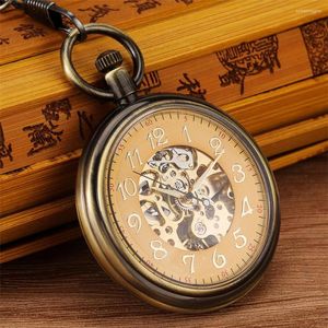Pocket Watches Open Face Gold Transparent Automatic Mechanical Antique Bronze Pendant Self Winding Vintage Clock Male