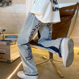 Jeans de jeans masculinos Manga de moda de primavera e outono Hiphop High Street Burr Straight cal￧a de hip hop solar cal￧as de rua de rua 220929
