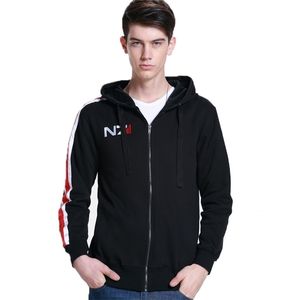 Мужские толстовок толстовок косплей N7 Mass Effect Zip Up Маудий мужчина черная аниме -капюшона Женская флино