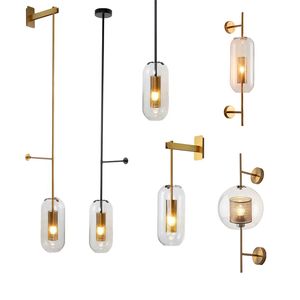 Retro Glass Wall lamps Modern Brass Hanging Lamp Home Decor Ligting Dining Living Room Loft Luminaire Bedside Wall Sconce