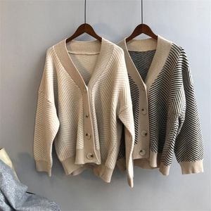 Women's Wool Women's & Blends Winter Knitted Sweater Cardigans Women 2022 Spring Open Stitch Loose Knit Pink Jumper Striped Coat Femme