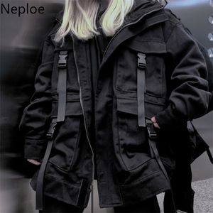Женские куртки Neploe Корейская уличная одежда Черная джинсовая куртка в стиле Харадзюку Джинсы с карманами большого размера Свободные винтажные повседневные пальто BF 39106 220929