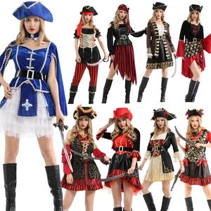 Temadräkt Halloween Pirate Cosplay Costumes Caribbean Pirates with Hat Headwear Carnival Party Adult Women s Christmas No Weapons