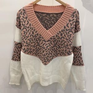 Kvinnors tröjor Autumn Winter Women Fashion Sweater Tops Vintage ColorBlock Långärmad avslappnad V-ringad retro Varm Jumper 2022