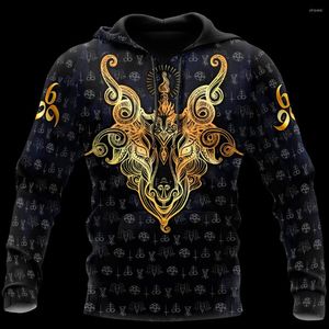 Herrtr￶jor sataniska tribal tatuering konst 3d ￶ver hela tryckt hoodie f￶r m￤n och kvinnor avslappnad gotisk streetwear pullover rolig
