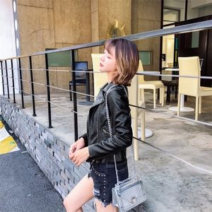 Women's Leather Faux Ladies jacket small suit autumn motorcycle leather fashion all-match 220928