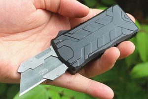Speciale aanbieding M6677 Automatisch tactisch mes SK5 Satijnen Blade CNC Aviation Aluminium Hendel EDC Pocket Paper Cutter Knives met st