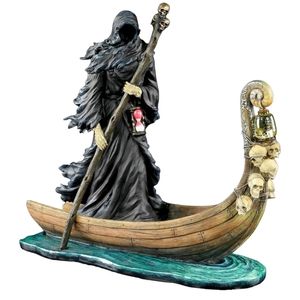 Decorative Objects Figurines Resin Charon of The Dead Propelling Boats Figure Statues Lantern Soul Ghost Art Crafts Miniatures Decorations 220928