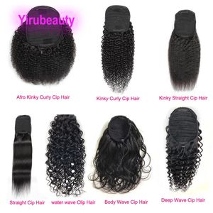 Indian Virgin Human Hair Afro Kinky Curly Straight Ponytails 8-26 tum Deep Wave Water Wave Natural Black 1B Remy Pony Tail