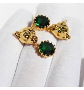 Stud Earrings Leopard Head Female Emerald Zircon Pendant Animal