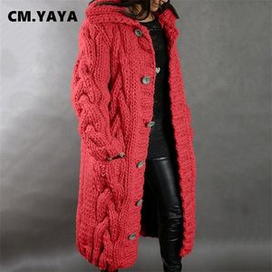 Women's Knits Tees CM.YAYA Women Sweater Coats Solid Loose Straight Long Cardigan with Pockets Thick Sweaters for Female Casual Streetwear Winter 220929