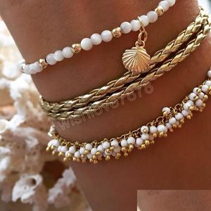 Неклеты 3PCS/SET Women Anklet Set Set Bohemian Style Beadered Anklets Ankle Chain Charm Bracelet доставка 2021 Ювелирные изделия Bdesybag Otk4g